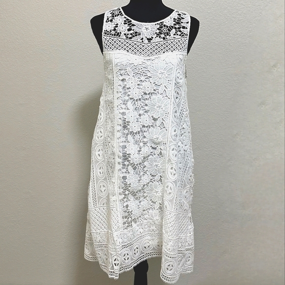 Altar'd State White Full Lace Crochet Dress Lined Sleeveless - Picture 1 of 4